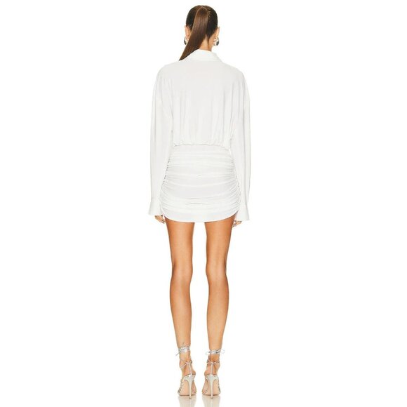 Norma Kamali Oversized Shirt Shirred Bottom Mini Dress Snow White - Picture 3 of 3